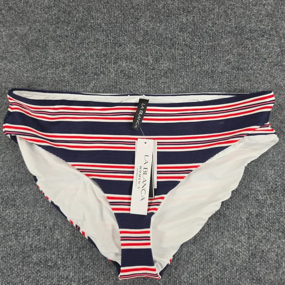 La Blanca Women's Bikini Bottom Size 18W Navy Red White Striped Tummy Control